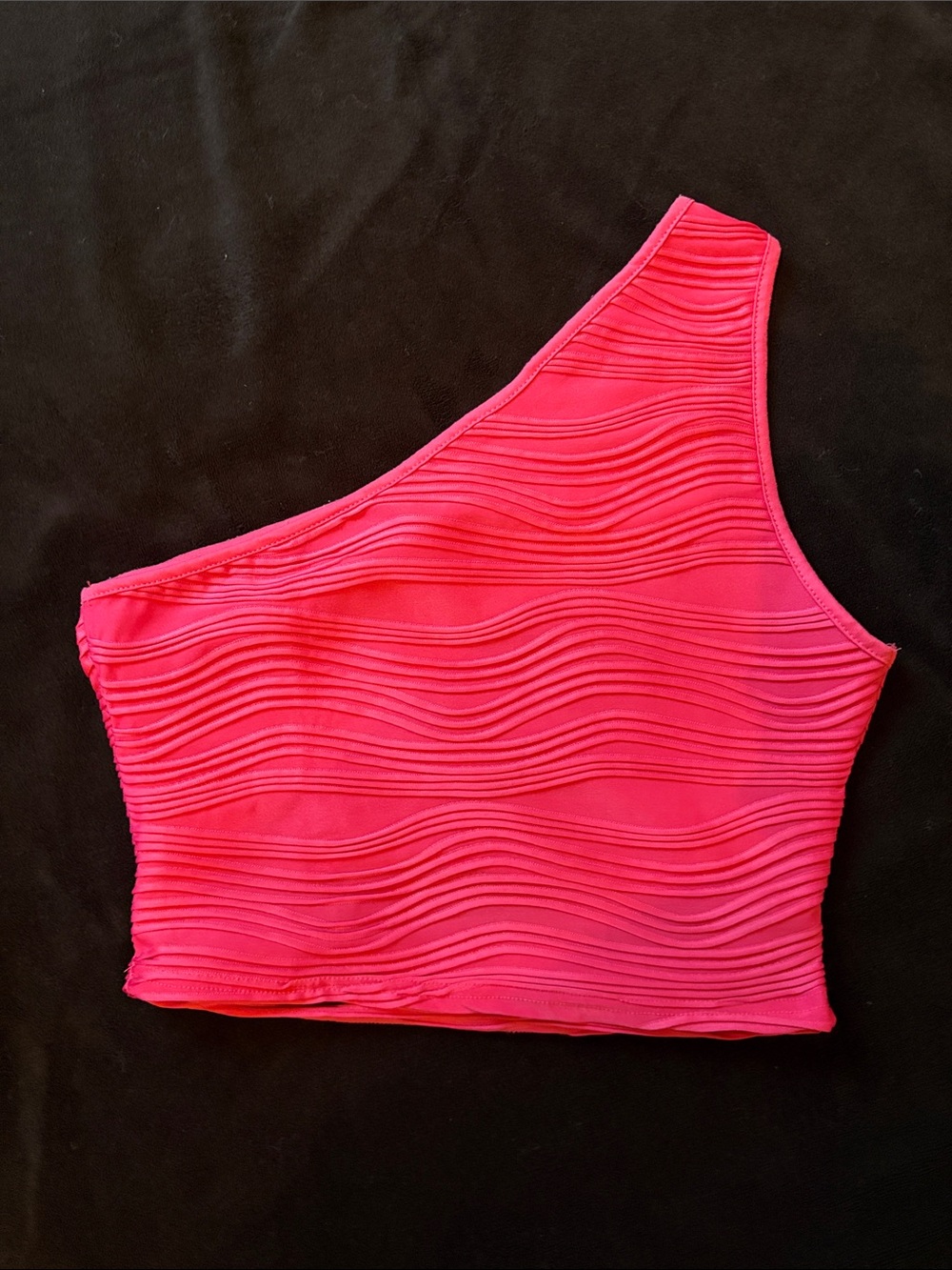 One-Shoulder Textured Crop Top - Hot Pink